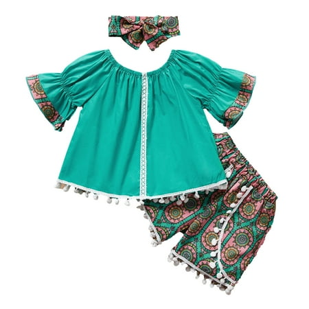 Baby Girls Clothes Baby Essentials Summer Fringed Flower Retro Trumpet Sleeve Top + Shorts + Three-piece Headband on Clearance
Baby Girls Clothes Baby Essentials Summer Fringed Flower Retro Trumpet Sleeve Top + Shorts + Three-piece Headband on Clearance