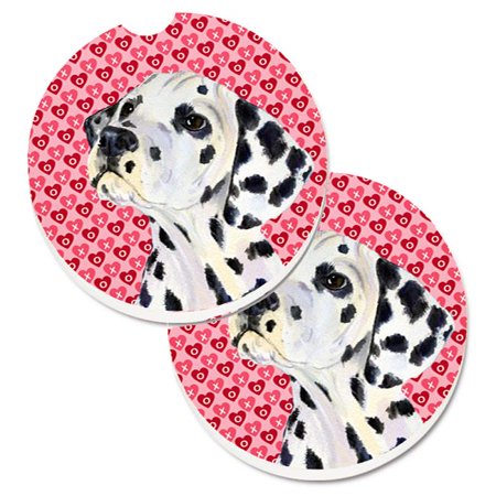 Dalmatian Hearts Love & Valentines Day Portrait Set of 2 Cup Holder Car Coaster