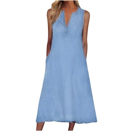 PATLOLLAV Big Sales!Womens Dress Solid Color V-Neck Casual Long Denim Vest Dress Loose Dress
PATLOLLAV Big Sales!Womens Dress Solid Color V-Neck Casual Long Denim Vest Dress Loose Dress