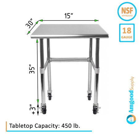 AmGood 15 Long x 30 Deep Stainless Steel Work Table With Open Base and Wheels | Mobile Metal Table
AmGood 15 Long x 30 Deep Stainless Steel Work Table With Open Base and Wheels | Mobile Metal Table