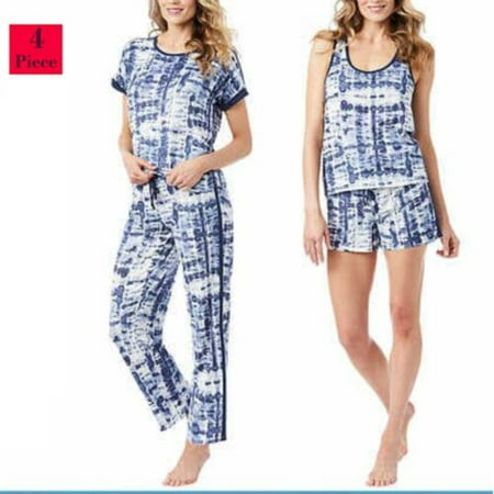 

Lucky Brand Women s 4-Piece Super Soft Tie Dye Print Lounge Pajama Set - Tee Tank Shorts Pants