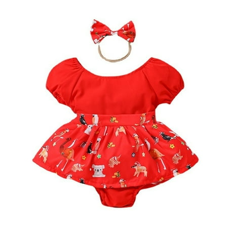 Xmas Baby Girls Short Sleeve Cartoon Print Romper Bodysuit With Headbands Christmas Set 2PCS For 6-12 Months
Xmas Baby Girls Short Sleeve Cartoon Print Romper Bodysuit With Headbands Christmas Set 2PCS For 6-12 Months