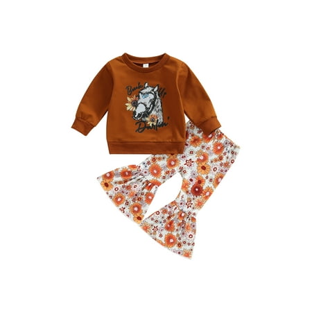 Arvbitana Toddler Girl Spring Set Horse Head Letter Print Sweatshirt Pullover Tops +Floral Flared Long Pants Outfits
Arvbitana Toddler Girl Spring Set Horse Head Letter Print Sweatshirt Pullover Tops +Floral Flared Long Pants Outfits