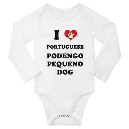 I Heart Portuguese Podengo Pequeno Dog Baby Long Bodysuits (White 18-24 Months)