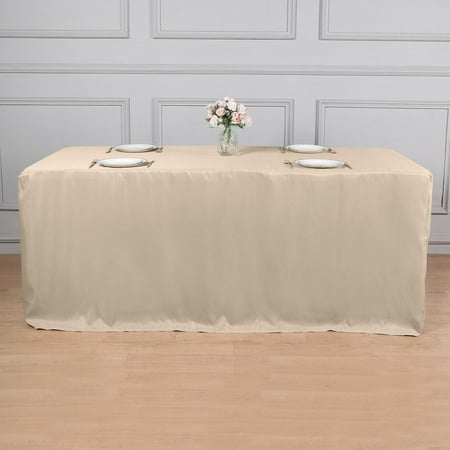 6ft Nude Fitted Polyester Rectangular Table Cover - Pack of 1 Tablecloth
