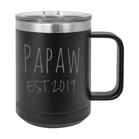 Papaw Est. 2019 Established Stainless Steel Vacuum Insulated 15 Oz Engraved Double-Walled Travel Coffee Mug with Slider Lid