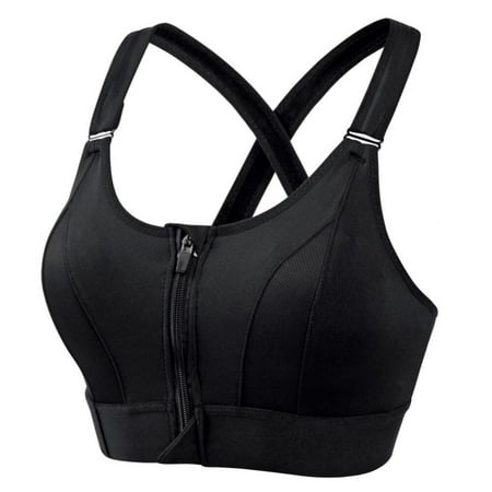LAST CLANCE SALE! Women s High Impact Sports Bra Zip Front Full-Support Wirefree Bras Black 44/100CD 46/105ABC