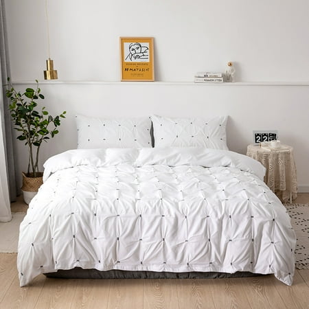 Noble And Elegant Palace Luxury Style Faddish Sanding Solid Color 15 Squares Two-Piece Suit Quilt Cover Pillowcase Beddings -Twin Model White