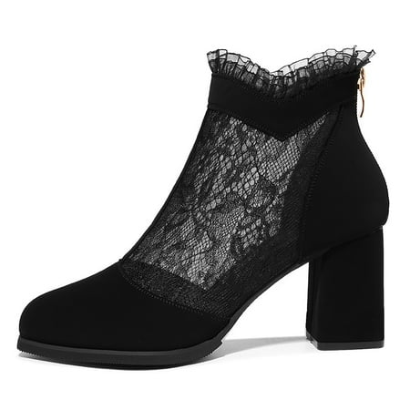 Women‘s Lace High Heel Ankle Boots Black Block Heel Mesh Back Zipper Booties Round Toe Shoes
Women‘s Lace High Heel Ankle Boots Black Block Heel Mesh Back Zipper Booties Round Toe Shoes