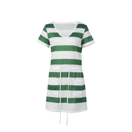Calsunbaby Women Color Block Summer Dresses Female Striped V-neck Short Sleeve One-piece with Drawstring Pocket
Calsunbaby Women Color Block Summer Dresses Female Striped V-neck Short Sleeve One-piece with Drawstring Pocket