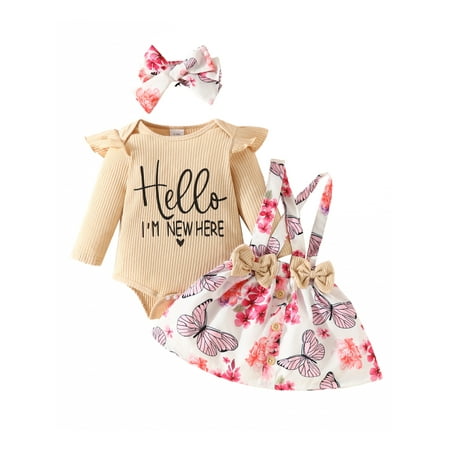 Qtinghua Newborn Baby Girls Fall Outfits Letter Print Long Sleeve Romper with Flower Print Suspender Skirt and Headband Set Khaki 9-12 Months
Qtinghua Newborn Baby Girls Fall Outfits Letter Print Long Sleeve Romper with Flower Print Suspender Skirt and Headband Set Khaki 9-12 Months