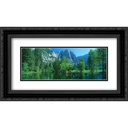 Yosemite Falls and Merced 2x Matted 24x14 Black Ornate Framed Art Print by Thomas, Alain
