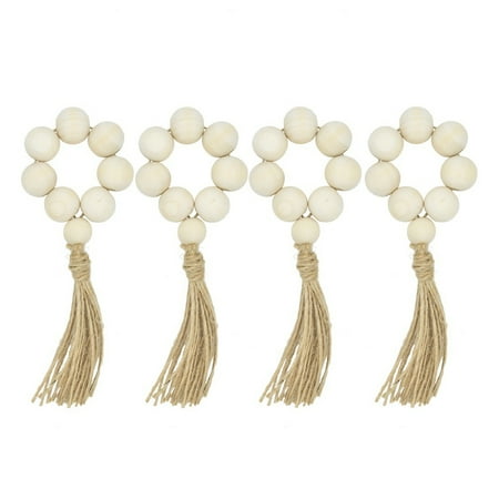 CHAOMA European Pastoral Style Wooden Material Beads Napkin Ring Handmade Napkin Buckle 4pcs Wooden Bead Napkin Rings for Homes