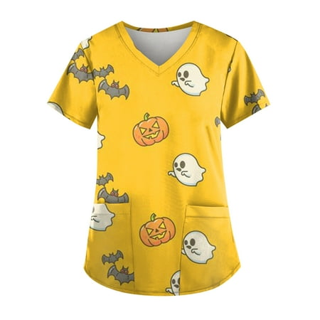 Sksloeg Womens Scrub Tops Halloween Cat Pumpkin Print Top Nurse Uniforms for Women Short Sleeve V-Neck Shirts Tee Tops with Pockets Yellow 4XL
Sksloeg Womens Scrub Tops Halloween Cat Pumpkin Print Top Nurse Uniforms for Women Short Sleeve V-Neck Shirts Tee Tops with Pockets Yellow 4XL
