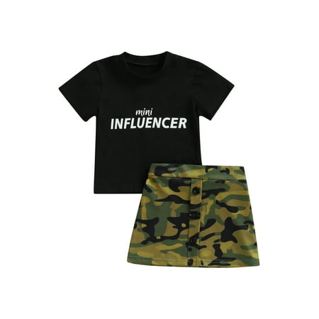 CenturyX 2PCS Kid Baby Girl Short Skirts Outfits Short Sleeve Letter Print Crew Neck T-Shirt Camouflage Button Skirts Set Black 1-2 Years
CenturyX 2PCS Kid Baby Girl Short Skirts Outfits Short Sleeve Letter Print Crew Neck T-Shirt Camouflage Button Skirts Set Black 1-2 Years