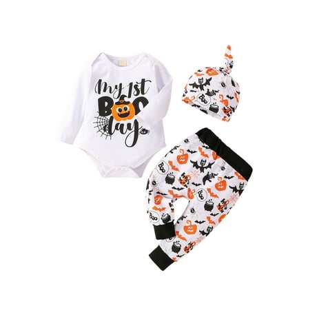 Sunisery Newborn Baby Boy Girl Halloween Clothes Pumpkin Long Sleeve Romper Top and Pants+Hat Set White 3-6 Months
Sunisery Newborn Baby Boy Girl Halloween Clothes Pumpkin Long Sleeve Romper Top and Pants+Hat Set White 3-6 Months