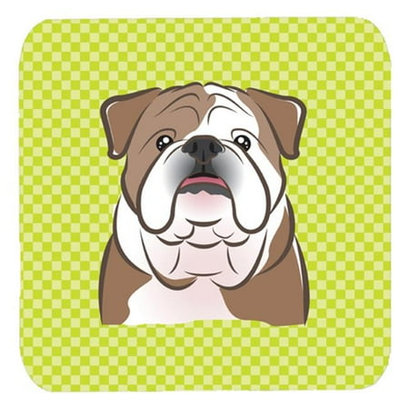 3.5 x 3.5 In. Checkerboard Lime Green English Bulldog Foam Coasters Set Of 4