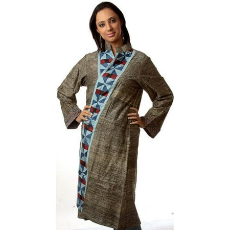 Exotic India Dark-Gray Front-Open Reversible Unisex Robe from Ranthambore