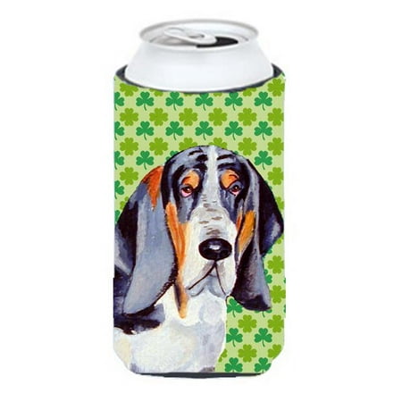 Basset Hound St. Patricks Day Shamrock Portrait Tall Boy bottle sleeve Hugger