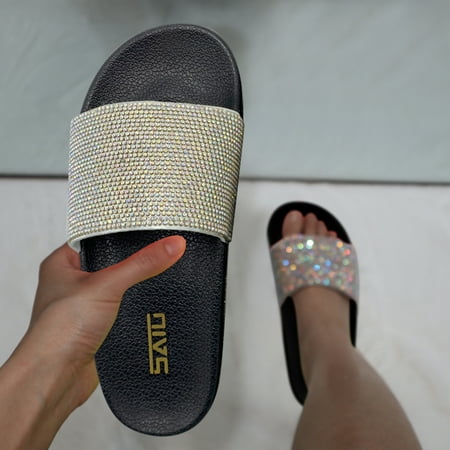 NEGJ Women Slippers Sole Colored Shiny Rhinestones Women s Sandals And Slippers