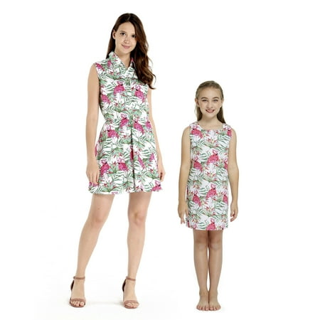 Matching Hawaiian Mother Shirt Daughter Tank Dress in Flamingo in Love
