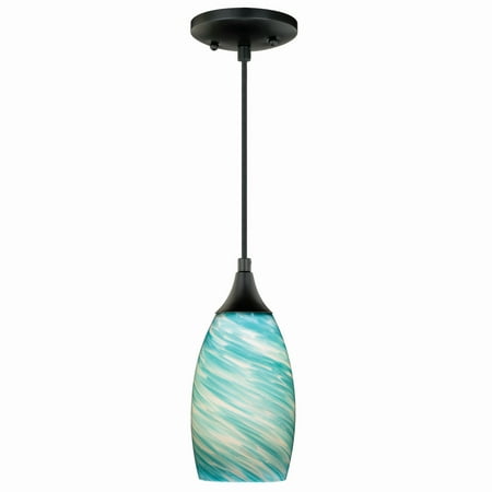 Vaxcel Milano Bronze Mini Pendant Ceiling Light Blue Glass