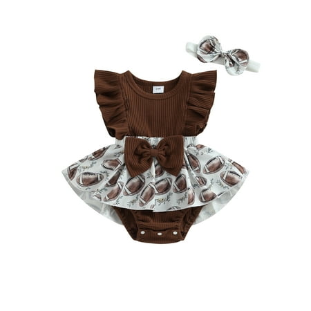 Qtinghua Newborn Baby Girls Football Print Romper Dress Bowknot Ruffle Fly Sleeve Ribbed Bodysuit with Headband Clothes Brown 3-6 Months
Qtinghua Newborn Baby Girls Football Print Romper Dress Bowknot Ruffle Fly Sleeve Ribbed Bodysuit with Headband Clothes Brown 3-6 Months
