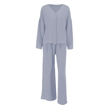 Women s Loungewear Set Solid Long Sleeve V-Neck Button Tops + Loose Pants 2 Pieces Sleepwear
Women s Loungewear Set Solid Long Sleeve V-Neck Button Tops + Loose Pants 2 Pieces Sleepwear