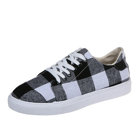 XINSHIDE Shoes Womens Fashion Casual Plaid Lace Up Flat Cloth Shoes Leisure Shoes