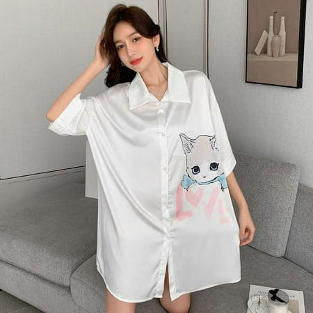 DanceeMangoo New Nightgowns Women Korean-style Silk Half-sleeve Turn-down Collar Loose Sleep-shirts Sweet Girls Trendy Printed Comfortable
DanceeMangoo New Nightgowns Women Korean-style Silk Half-sleeve Turn-down Collar Loose Sleep-shirts Sweet Girls Trendy Printed Comfortable