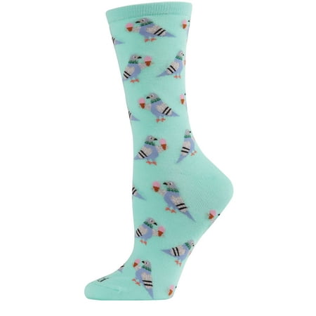 MeMoi Feed the NYC Pigeons Bamboo Blend Crew Socks Seafoam 9-11