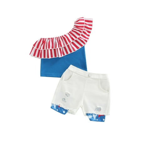 Suanret Independence Day Toddler Baby Girls Clothes 2pcs Striped One Shoulder Vest Tops+Denim Shorts Sets Blue 3-4 Years
Suanret Independence Day Toddler Baby Girls Clothes 2pcs Striped One Shoulder Vest Tops+Denim Shorts Sets Blue 3-4 Years