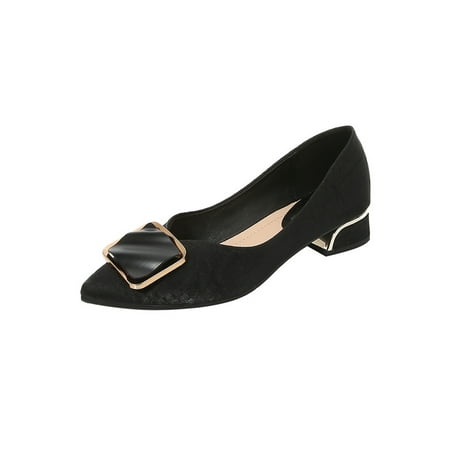 Eloshman Women Dress Shoes Slip On Heels Pointed Toe Pumps Casual Comfort Chunky Lightweight Black 7.5