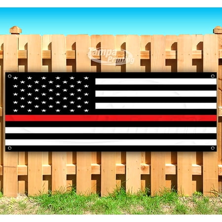 AMERICAN FLAG THIN RED LINE 13 oz heavy duty vinyl banner sign with metal grommets, new, store, advertising, flag, (many sizes available)