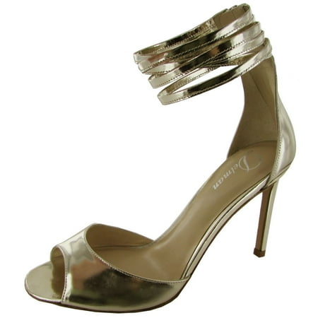 Delman Womens Ali Leather Ankle Cuff Strap Sandal Silver Metallic US 6
