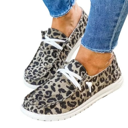 Boat Shoes Leopard Print Low Top Women Loafer Lightweight Walking Fashion Casual