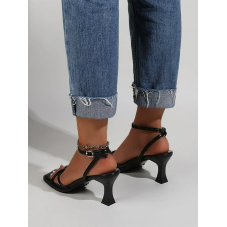 Women s Cross Strap Ankle Strap Heeled Sandals Black CN41(9)