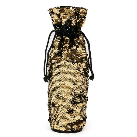 Generic Gold & Black Reversible Sequin Wine Bag