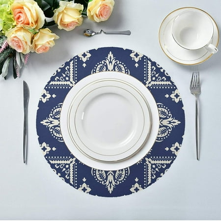 Hidove Medallion Paisley Navy Blue Round Placemats Durable Non Slip Table Mat Heat and Anti Stain Placemat for Kitchen Table Decoration Outdoor BBQ Activities(4PCS)
Hidove Medallion Paisley Navy Blue Round Placemats Durable Non Slip Table Mat Heat and Anti Stain Placemat for Kitchen Table Decoration Outdoor BBQ Activities(4PCS)