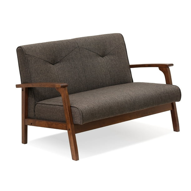 Furinno 45" Mid Century Vintage Compact Loveseat, Dark Brown