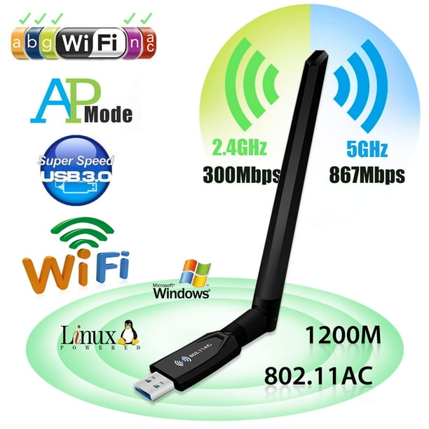 1200Mbps USB WiFi Adapter Dual Band 2.4/5GHz Wireless Network Network w/ Antenna Wi-Fi Antennas USB 3.0 For Desktop Laptop Win XP/7/8/10/Vista/Android,MAC OS10.4,Linux