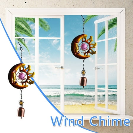 HGWXX7 Sun Moon Wind Chimes Luminous Metal Crafts Ornaments Garden Balcony Pendants