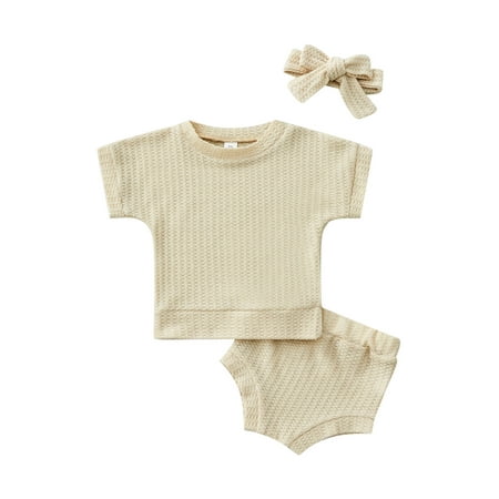 Frobukio 3Pcs Toddler Baby Girls Clothes Summer Solid Color Round Neck Short Sleeve T-Shirt + Shorts + Headband Apricot 0-6 Months
Frobukio 3Pcs Toddler Baby Girls Clothes Summer Solid Color Round Neck Short Sleeve T-Shirt + Shorts + Headband Apricot 0-6 Months