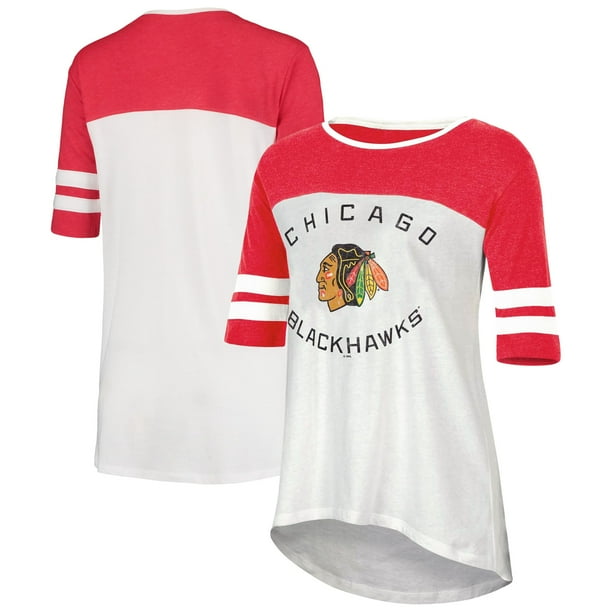 Women's Heathered Red/White Chicago Blackhawks Oversized Tunic 1/2-Sleeve T-Shirt