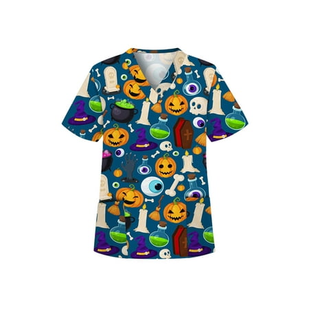 CUE AIR Women Casual Tunic Shirts Halloween Cartoon Print Loose V Neck Scrub Tops Workwear Short Sleeve Pullover Top Shirts
CUE AIR Women Casual Tunic Shirts Halloween Cartoon Print Loose V Neck Scrub Tops Workwear Short Sleeve Pullover Top Shirts