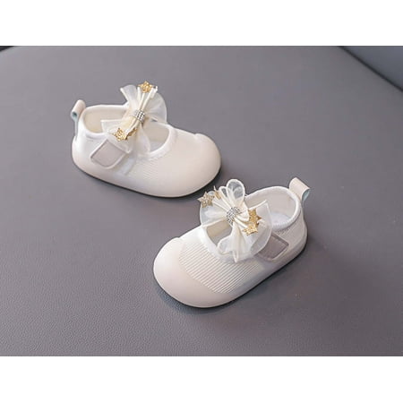Njoeus Baby Girl Cute Bow Non-slip Toddler Shoes Spring Breathable Soft Bottom Princess Shoes Clearance