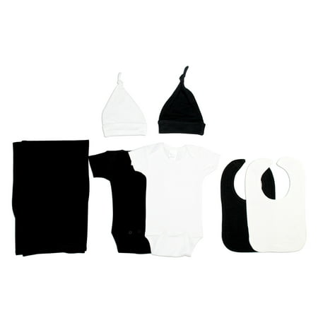 Bambini Black & White Newborn Baby Shower Layette Gift Set 7pc (Baby Boys Or Baby Girls Unisex)