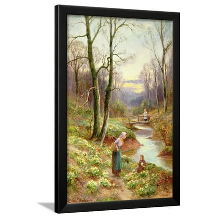 Picking Primroses by the Stream Framed Print Wall Art By Ernest Walbourn
