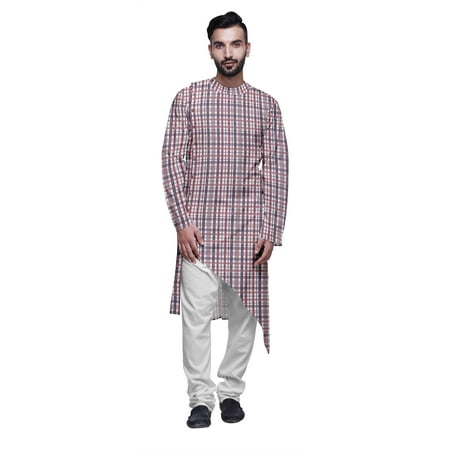 Atasi Indian Asymmetric Party Wear Kurta With White Churidar Pajama Set For Men