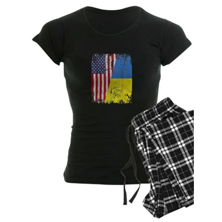 CafePress - Ukrainian Roots Half American Flag Ukraine Pajamas - Women s Dark Pajamas